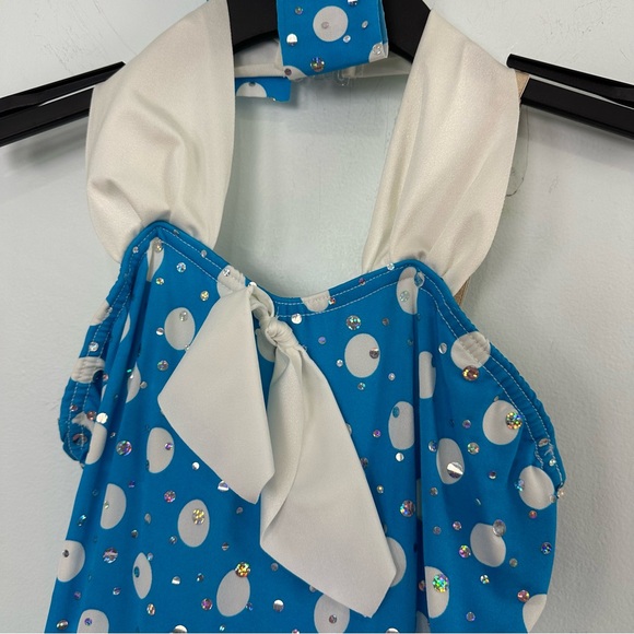 Costume Gallery Small Adult "Happy Dayz" Blue & White Polka Dots Dance Costume - Picture 4 of 12
